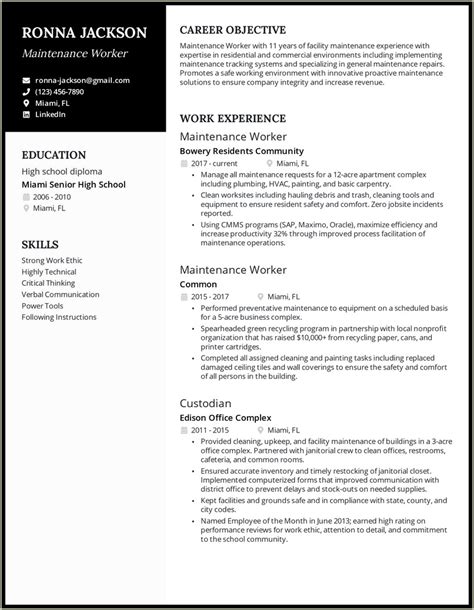 sample resume   maintenance technician resume gallery