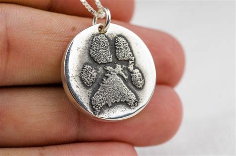 dog paw print necklace jewelry custom personalized sterling etsy