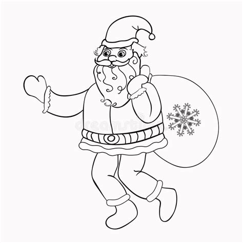 coloring santa claus   bag  gifts vector illustration stock