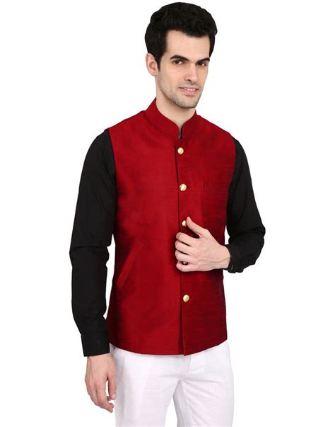 Indian Attire Designer Ethnic Maroon Solid Blended Silk Koti Waistcoat