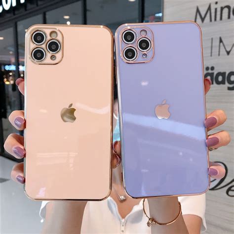 luxury square electroplating tpu case iphone lens