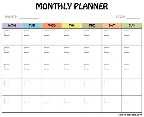 pin  monthly planner template