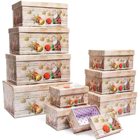 christmas gift boxes  lids  sizes kraft paper boxes bundle ornament designs  pack