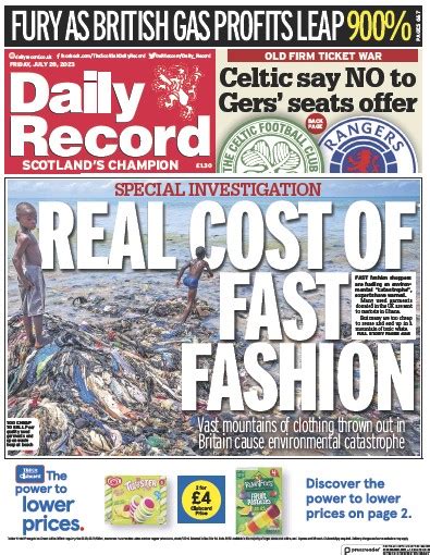 daily record uk front page  monday  august  paperboy