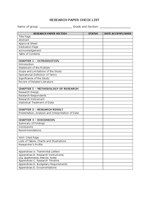 research paper checklist academic publishing abstract summary