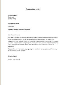 resignation letter sample template   httpwritelettercom