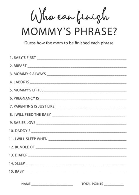 finish mommys phrase baby shower game