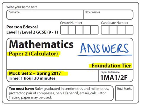 mock set   paper  foundation calculator gcse maths