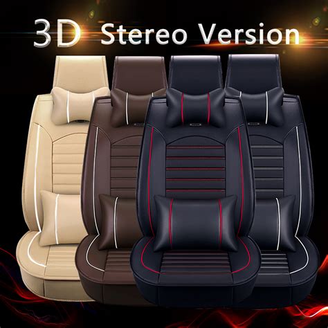 universal deluxe 5 seats car seat cover front rear pu leather cushion