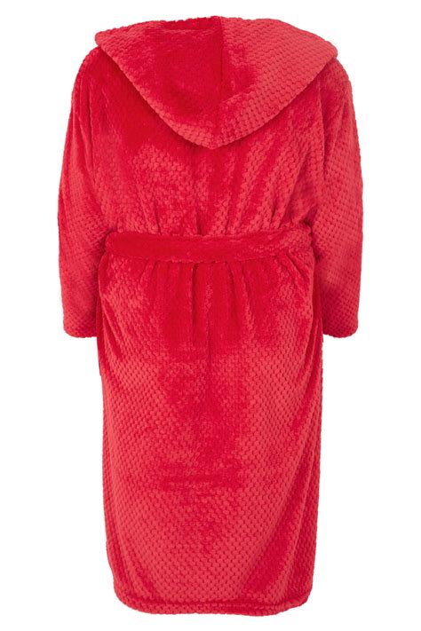 red fleece hooded dressing gown  pockets  size