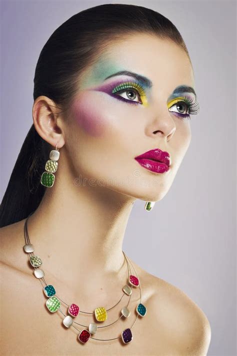 Beautiful Woman With Colourful Makeup Stock Image Image Of Cosmetics