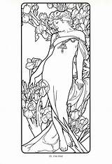 Pages Coloring Mucha Alphonse Deco Nouveau Illustration Print Read Adult Iris Colouring sketch template