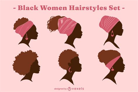 black women classic hairstyles silhouette set vector download