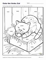 Verbs Color Cat Worksheet Coloring Print Grade Sheet Kids Activity 2nd Printable Click sketch template