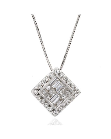 square shaped multi diamond pendant   white gold