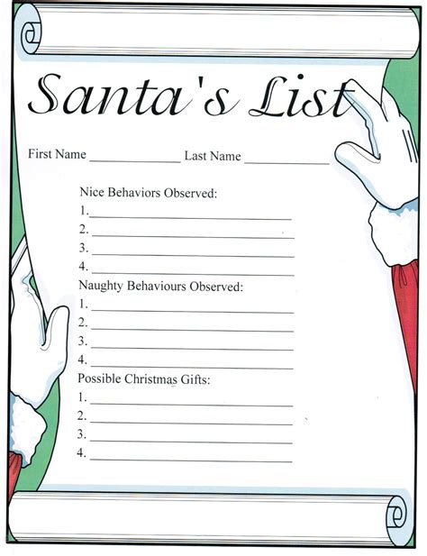printable santa  list templates printable