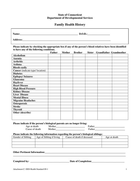 printable family medical history form template