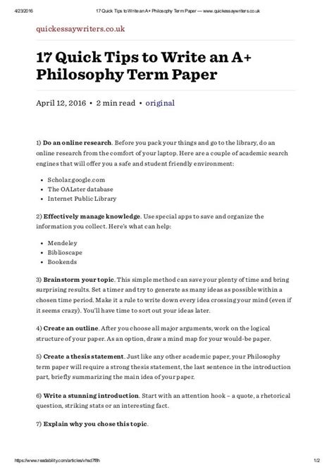 quick tips  write   philosophy term paper wwwquickessaywr