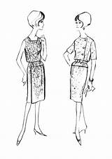 Fashion 1960s Drawings Colouring 1962 Line History Dresses Dress Costume Early Sheath Patterns Sewing Era Business Slimline sketch template