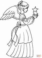 Angel Coloring Christmas Girl Star Angels Pages Drawing Printable Simple Supercoloring Print Angeles Kids Cute Adult Vintage sketch template