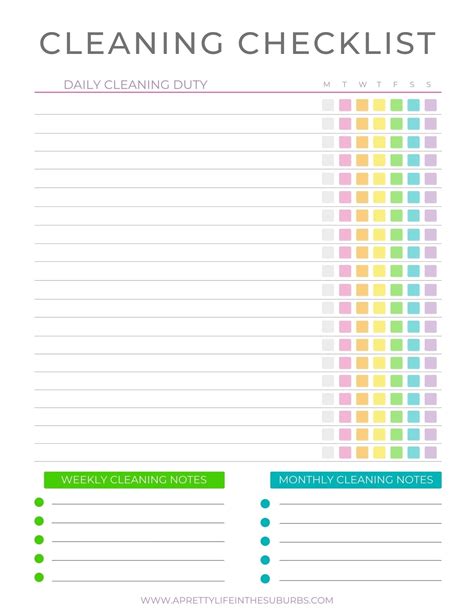 printable cleaning planner  pretty life   suburbs