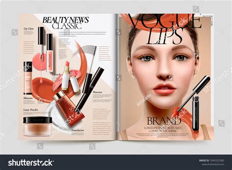 cosmetic magazine ads beautiful model makeup stock vector royalty   shutterstock