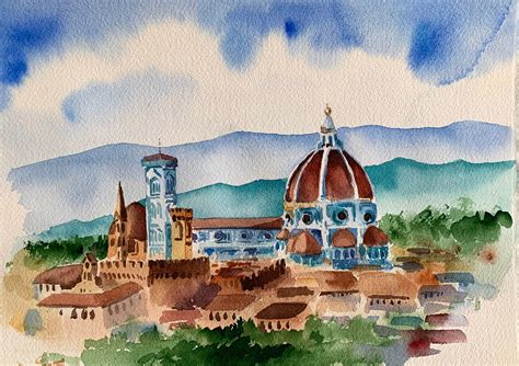 florence watercolor painting florence art duomo firenze etsy