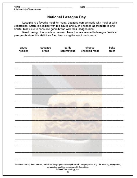 monthly helpers writing worksheet sample