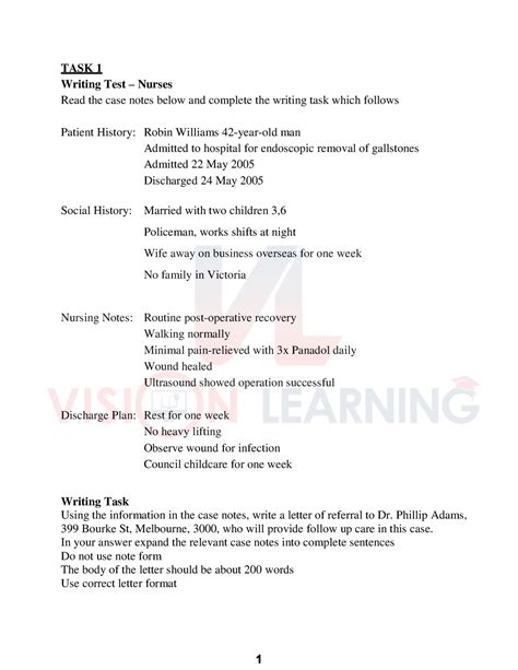 oet writing materials  task  writing test nurses read  case