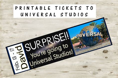 printable ticket  universal studios  custom   personalize surprise vacation diy