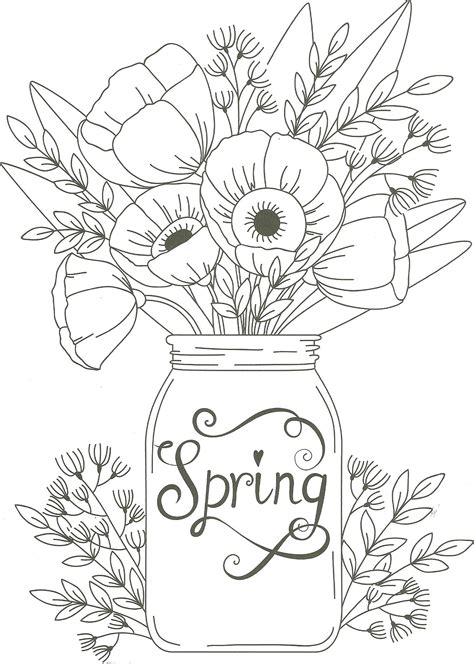 spring mason jar floral coloring page flower coloring pages spring