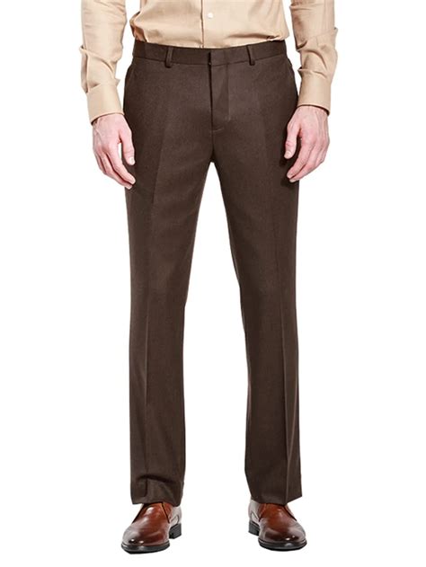 mens formal business skinny flat straight brown iron  pants