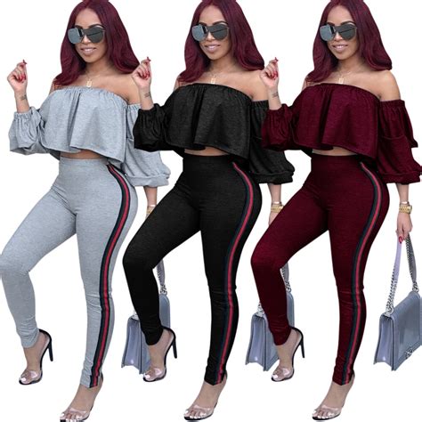 women suits sexy club two piece outfits girls crop top and long pants 2