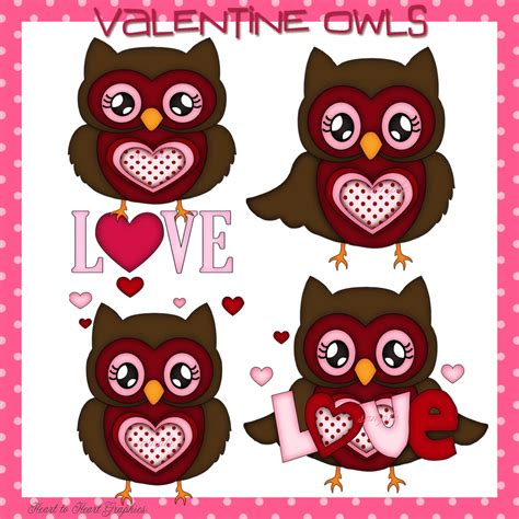 valentine owls digital images  scrapbooking  paper crafts