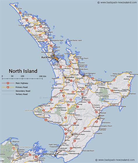 north island map  zealand road maps