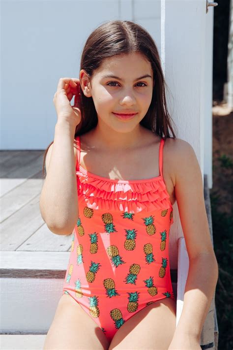 girls size   bathers swimsuit coral pineapple print