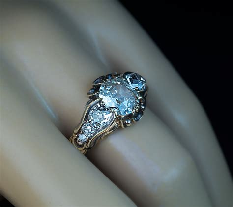 ct   cut diamond victorian ring   antique jewelry