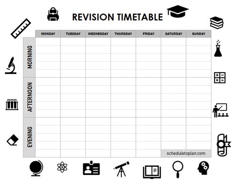 revision timetable template printable  study planner  students