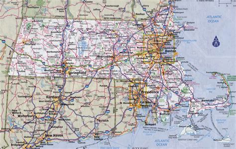 large detailed roads  highways map  massachusetts state