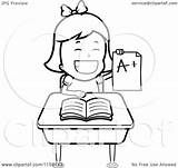 Girl School Desk Sitting Card Report Plus Clipart Coloring Cartoon Holding Her Thoman Cory Outlined Vector sketch template