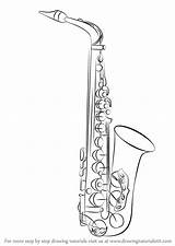 Saxophone Drawing Draw Step Instruments Musical Drawings Easy Sketch Tutorial Tutorials Tattoo Learn Visit Drawingtutorials101 Adults Kids sketch template