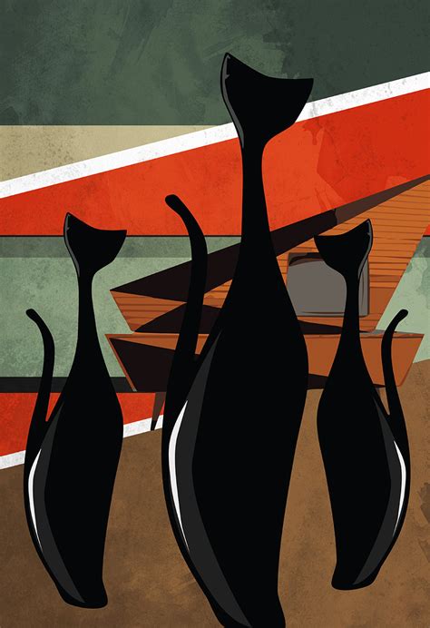 mid century modern print cat abstract art print large