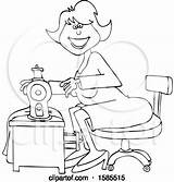Clipart Seamstress Sewing Woman Royalty Lineart Cartoon Happy Dress Rf Illustrations Djart sketch template