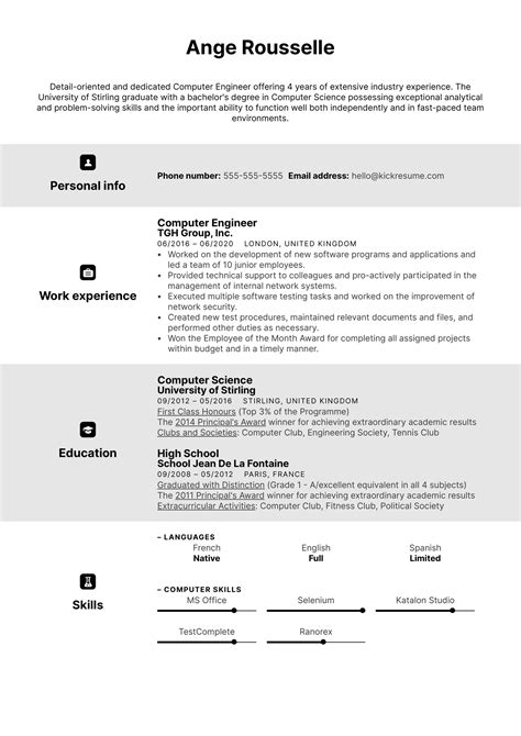 computer engineer resume  kickresume