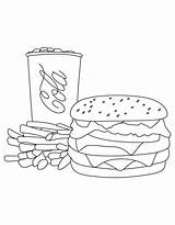 Coloring Hamburger Burger Fries Template sketch template
