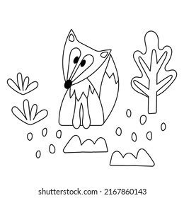 coloring book page children fox forest stock vector royalty