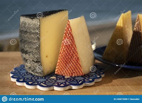 Assortment Of Spanish Hard Cheeses Curado Manchego Goat Cheese