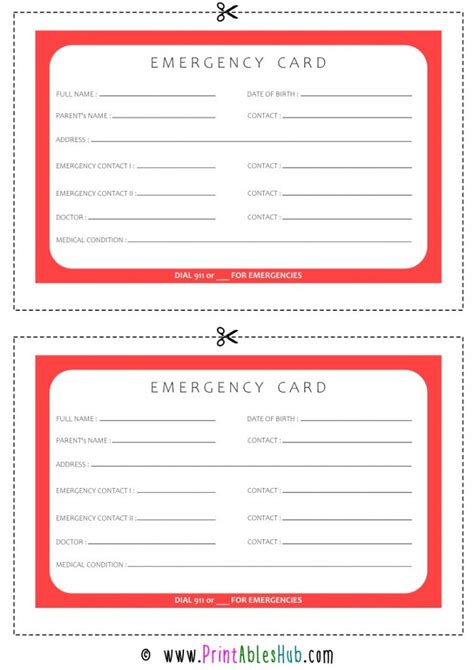 printable emergency card template customize  print