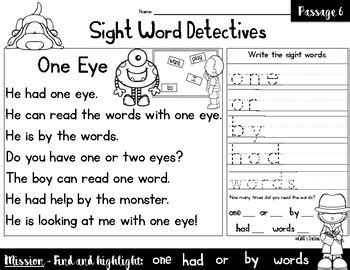 sight word reading passages vol   cahills creations tpt