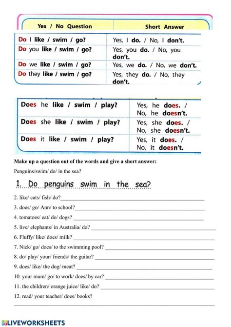 present simple   questions interactive worksheet